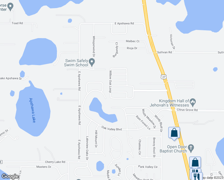 map of restaurants, bars, coffee shops, grocery stores, and more near 902 Cork Oak Lane in Clermont