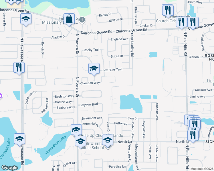 map of restaurants, bars, coffee shops, grocery stores, and more near 5907 Kenlyn Court in Orlando
