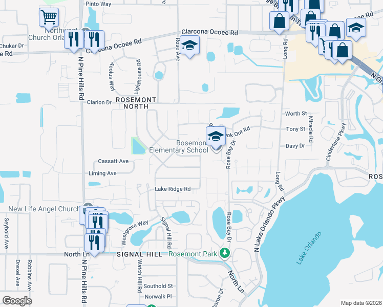 map of restaurants, bars, coffee shops, grocery stores, and more near 4741 Pilgrims Way in Orlando