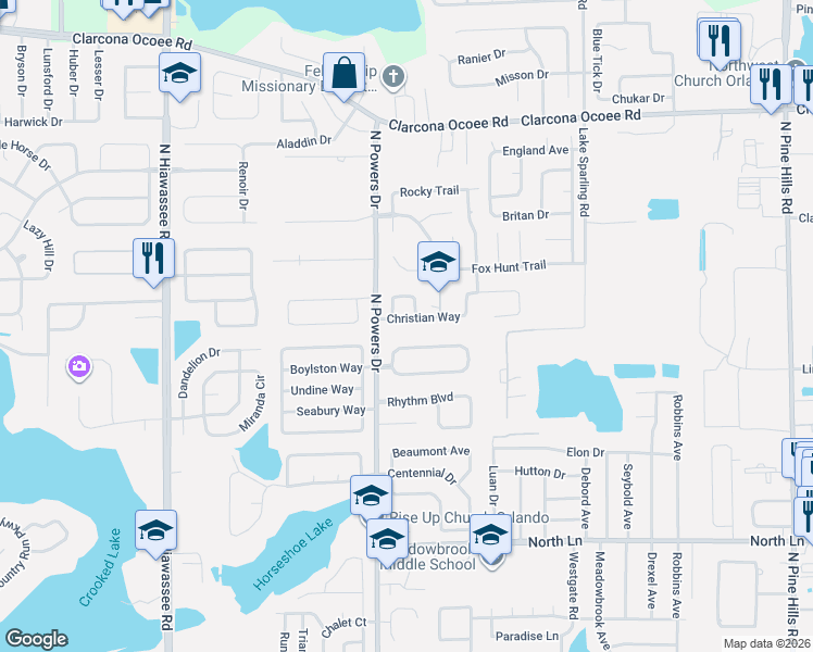 map of restaurants, bars, coffee shops, grocery stores, and more near 6264 Sparling Hills Circle in Orlando