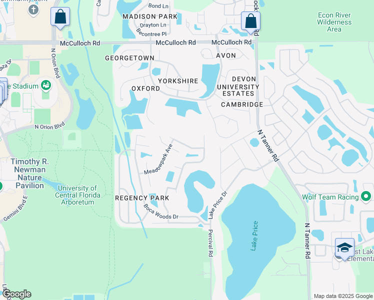 map of restaurants, bars, coffee shops, grocery stores, and more near 13912 Valleybrooke Lane in Orlando