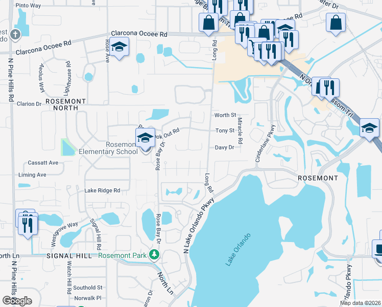 map of restaurants, bars, coffee shops, grocery stores, and more near 5025 Maui Circle in Orlando