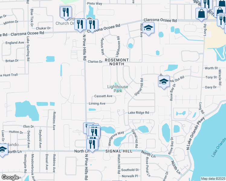 map of restaurants, bars, coffee shops, grocery stores, and more near 4945 Cassatt Avenue in Orlando