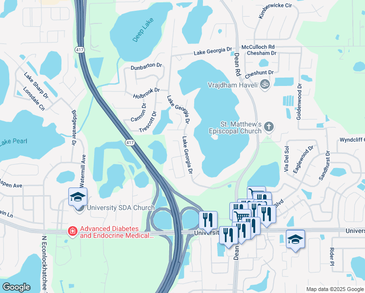 map of restaurants, bars, coffee shops, grocery stores, and more near 4543 Seafarer Way in Orlando