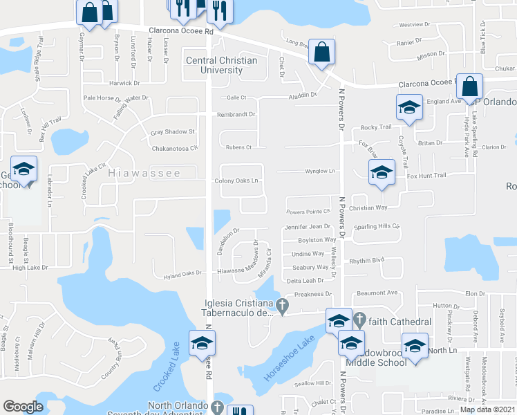map of restaurants, bars, coffee shops, grocery stores, and more near 5003 Scarsdale Manor Lane in Orlando