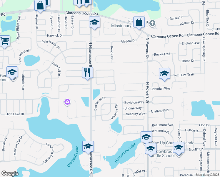 map of restaurants, bars, coffee shops, grocery stores, and more near 6832 Westborough Lane in Orlando