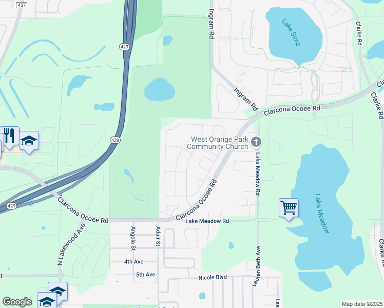 map of restaurants, bars, coffee shops, grocery stores, and more near 832 Bucklebury Loop in Apopka