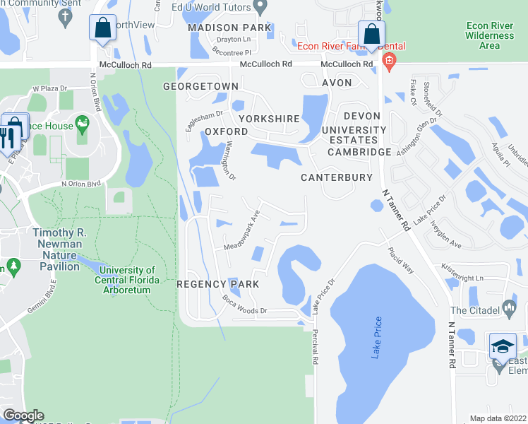 map of restaurants, bars, coffee shops, grocery stores, and more near 4312 Pebblestone Court in Orlando
