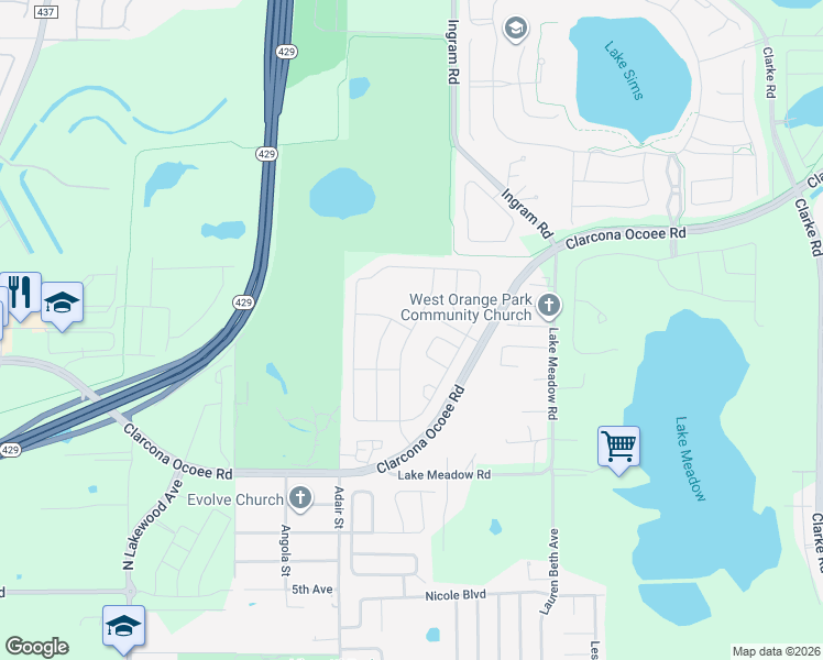 map of restaurants, bars, coffee shops, grocery stores, and more near 830 Bucklebury Loop in Apopka
