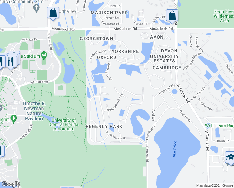 map of restaurants, bars, coffee shops, grocery stores, and more near 4416 Brookdale Court in Orlando