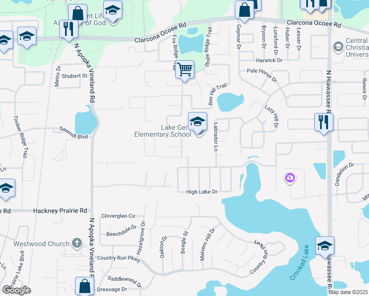 map of restaurants, bars, coffee shops, grocery stores, and more near 7714 Tanbier Drive in Orlando