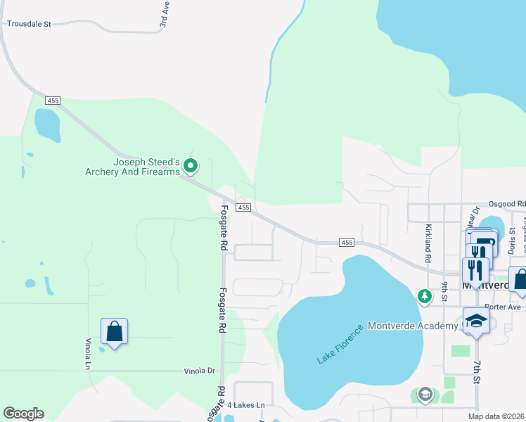 map of restaurants, bars, coffee shops, grocery stores, and more near 17629 Betanbob Lane in Montverde