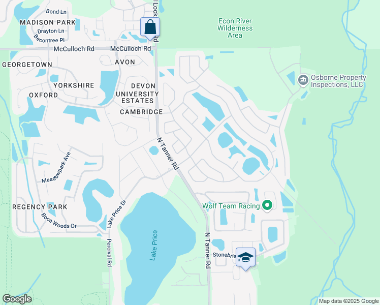 map of restaurants, bars, coffee shops, grocery stores, and more near 14501 Lake Price Drive in Orlando