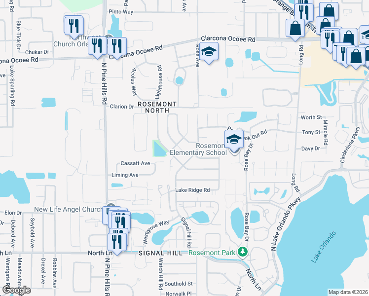 map of restaurants, bars, coffee shops, grocery stores, and more near 5067 Stone Harbour Road in Orlando
