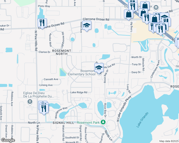 map of restaurants, bars, coffee shops, grocery stores, and more near 5136 Neponset Avenue in Orlando