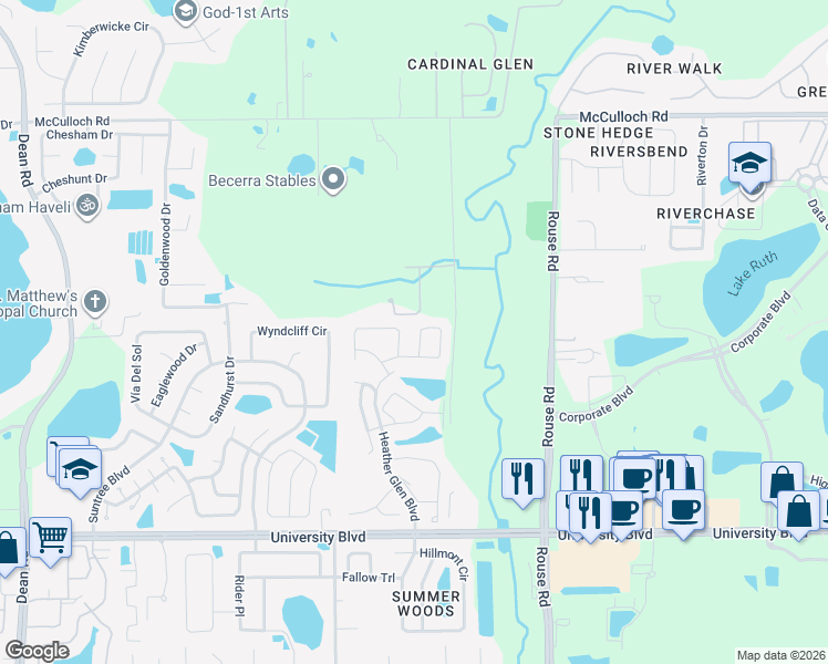 map of restaurants, bars, coffee shops, grocery stores, and more near 10952 Dearden Circle in Orlando