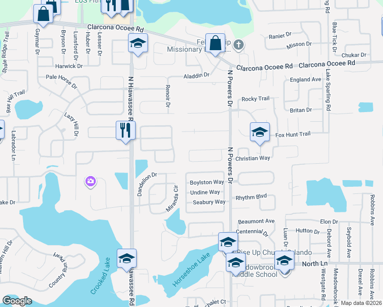 map of restaurants, bars, coffee shops, grocery stores, and more near 6359 Powers Pointe Circle in Orlando
