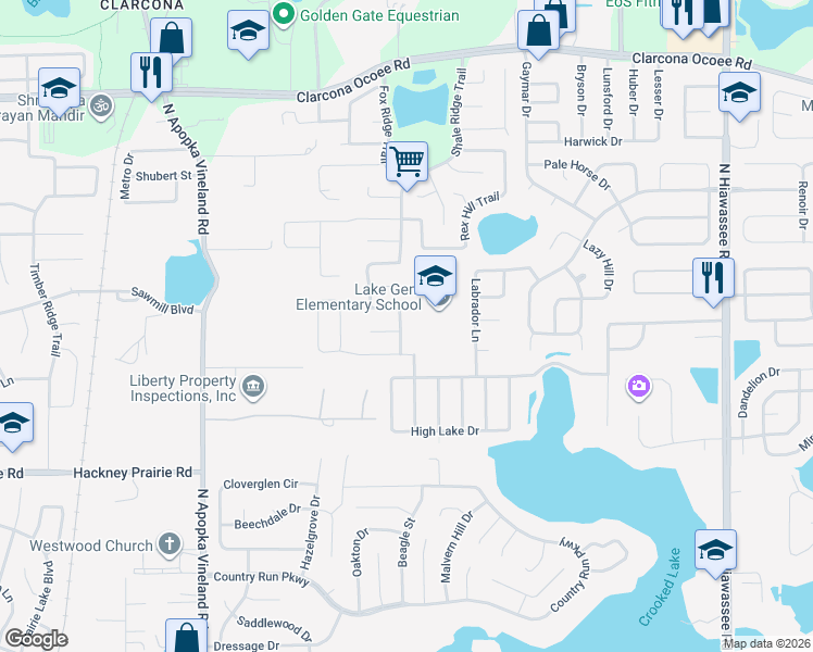 map of restaurants, bars, coffee shops, grocery stores, and more near 5055 Shale Ridge Trail in Orlando