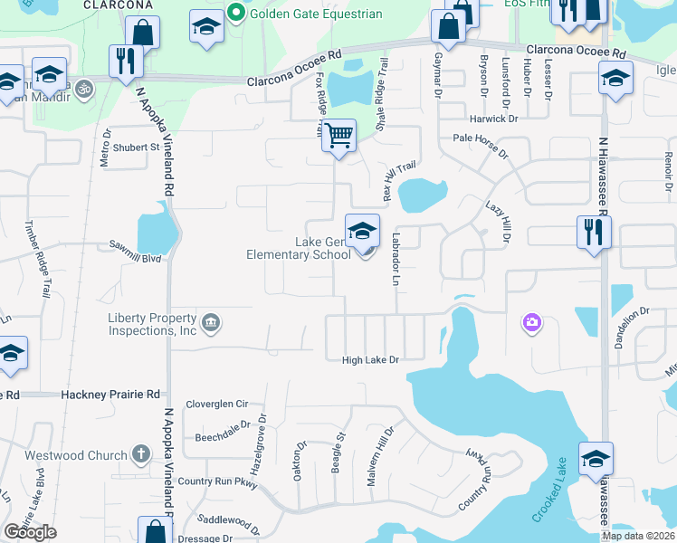 map of restaurants, bars, coffee shops, grocery stores, and more near 5055 Shale Ridge Trail in Orlando