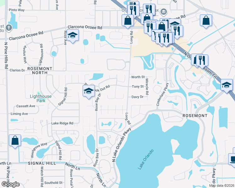 map of restaurants, bars, coffee shops, grocery stores, and more near 5163 Tallow Wood Court in Orlando