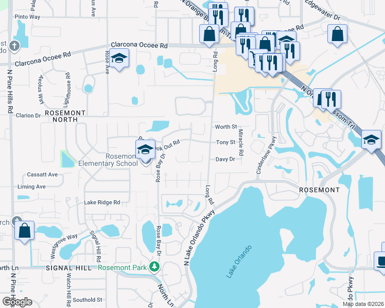 map of restaurants, bars, coffee shops, grocery stores, and more near 5163 Tallow Wood Court in Orlando