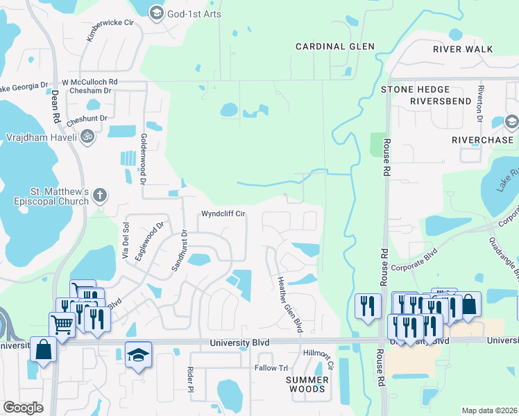 map of restaurants, bars, coffee shops, grocery stores, and more near 4403 Wyndcliff Cir in Orlando