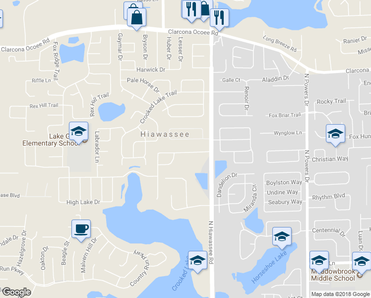 map of restaurants, bars, coffee shops, grocery stores, and more near 7043 Hiawassee Oak Drive in Orlando