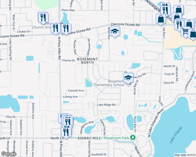 map of restaurants, bars, coffee shops, grocery stores, and more near 5109 Barnegat Point Rd in Orlando