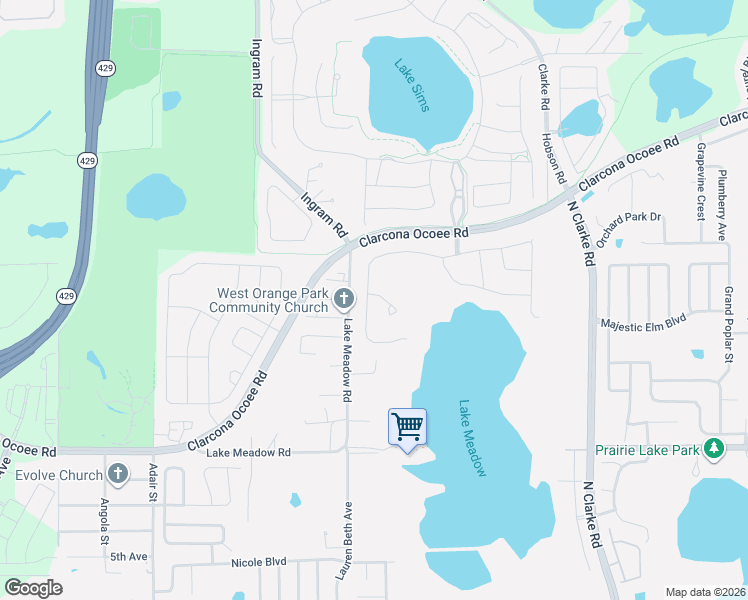 map of restaurants, bars, coffee shops, grocery stores, and more near 1315 Arden Oaks Drive in Ocoee