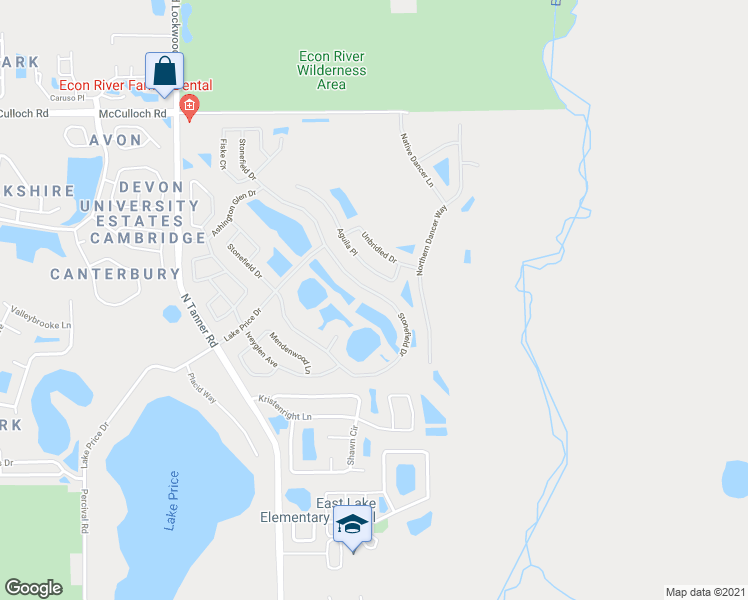 map of restaurants, bars, coffee shops, grocery stores, and more near 3919 Stonefield Drive in Orlando