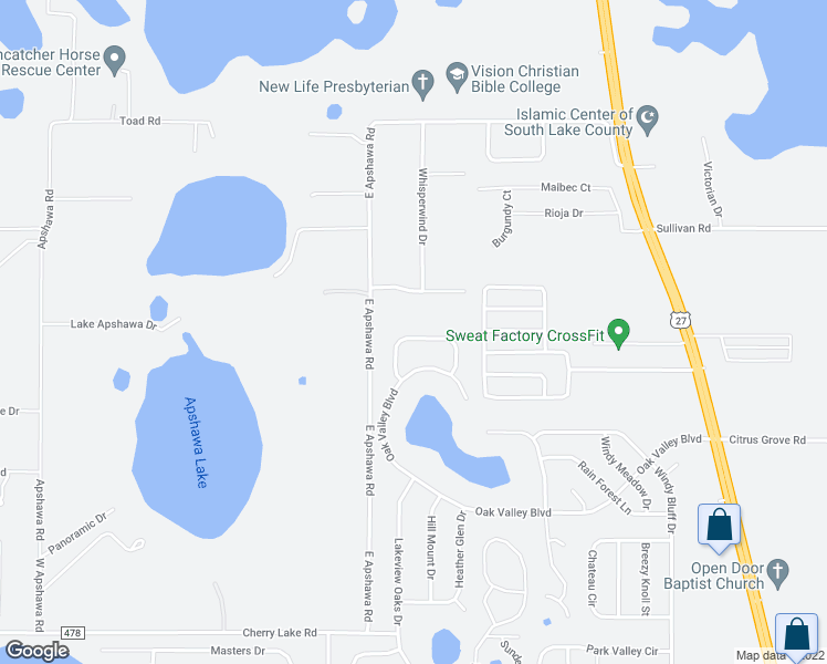 map of restaurants, bars, coffee shops, grocery stores, and more near 1837 Summit Oaks Circle in Minneola