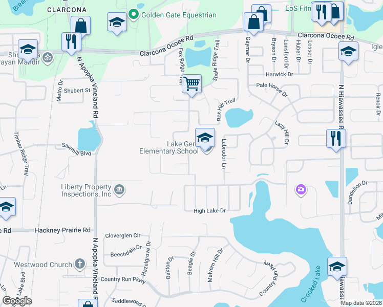 map of restaurants, bars, coffee shops, grocery stores, and more near 5055 Shale Ridge Trail in Orlando