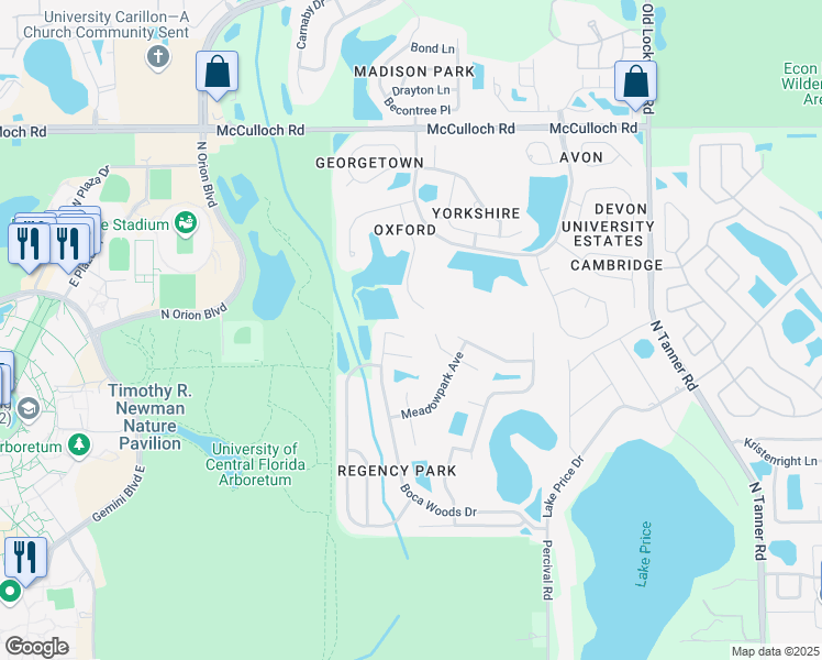 map of restaurants, bars, coffee shops, grocery stores, and more near 4490 Brookstone Court in Orlando
