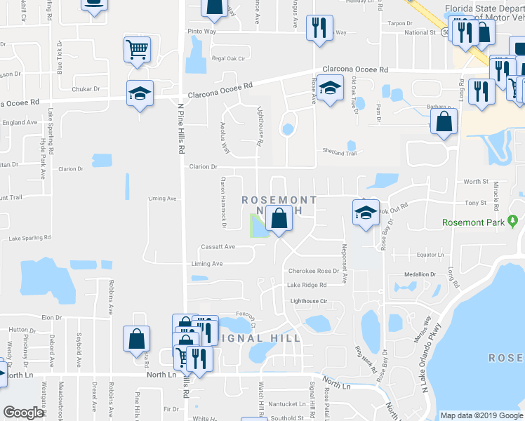 map of restaurants, bars, coffee shops, grocery stores, and more near 5147 Lighthouse Road in Orlando