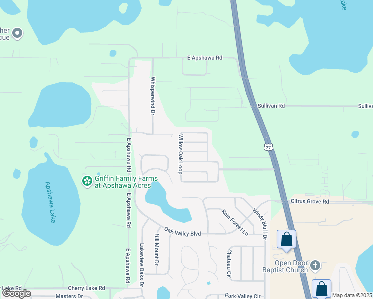 map of restaurants, bars, coffee shops, grocery stores, and more near 908 Black Oak Way in Minneola