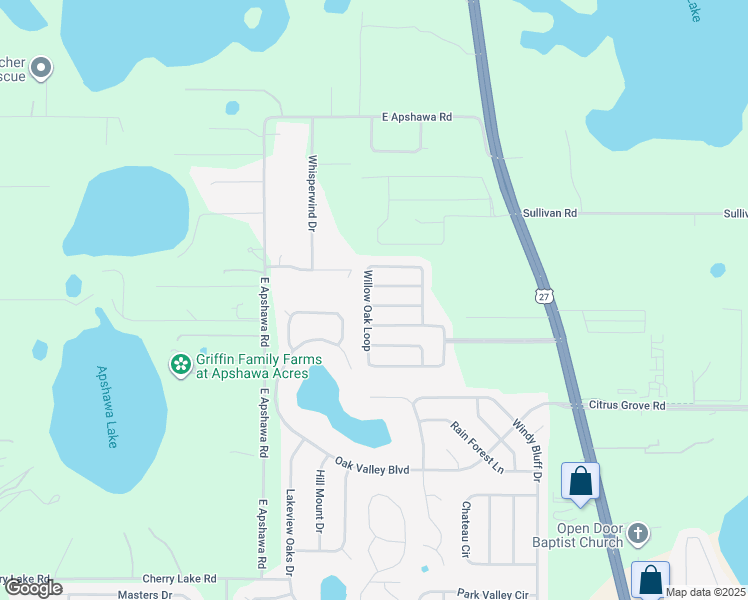 map of restaurants, bars, coffee shops, grocery stores, and more near 904 Black Oak Way in Minneola