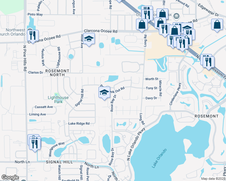 map of restaurants, bars, coffee shops, grocery stores, and more near 4608 Fern Pine Drive in Orlando