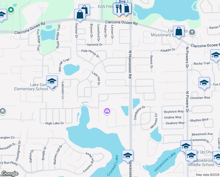map of restaurants, bars, coffee shops, grocery stores, and more near 7043 Hiawassee Oak Drive in Orlando