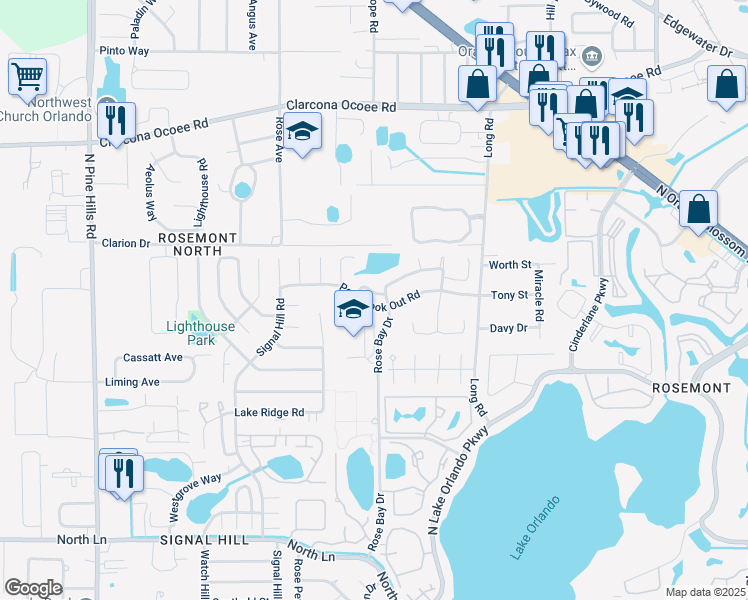 map of restaurants, bars, coffee shops, grocery stores, and more near 4608 Fern Pine Drive in Orlando