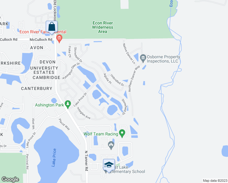 map of restaurants, bars, coffee shops, grocery stores, and more near 3908 Stonefield Drive in Orlando