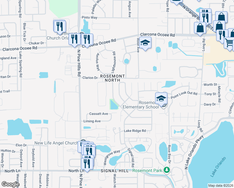 map of restaurants, bars, coffee shops, grocery stores, and more near 5147 Lighthouse Road in Orlando
