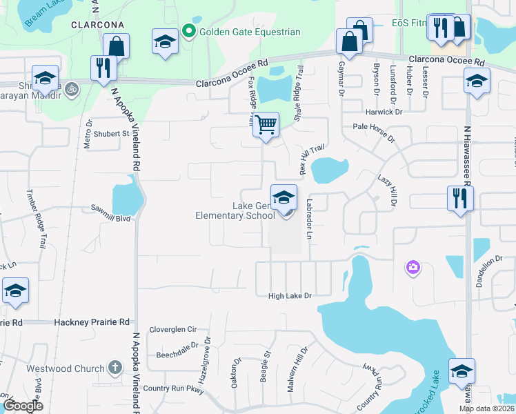 map of restaurants, bars, coffee shops, grocery stores, and more near 5055 Shale Ridge Trail in Orlando