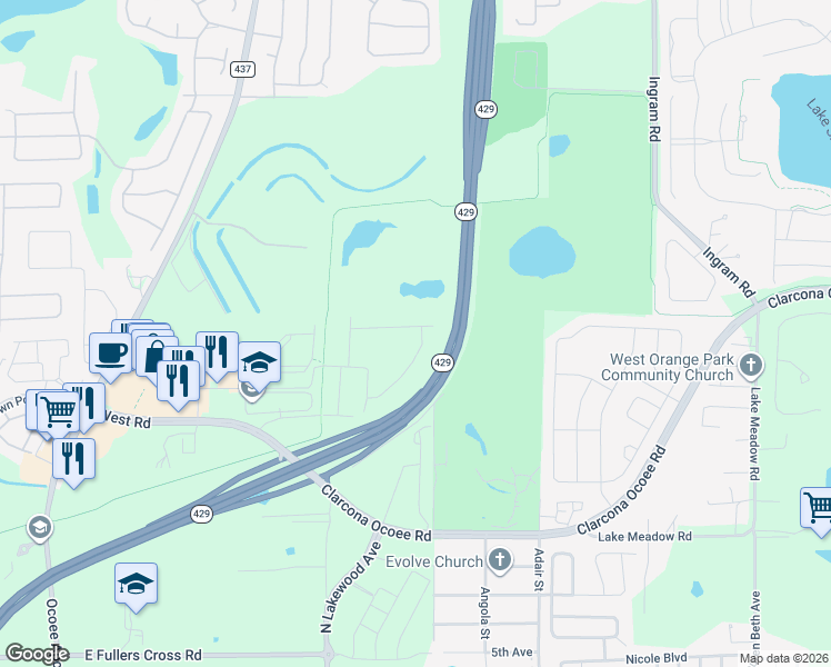 map of restaurants, bars, coffee shops, grocery stores, and more near in Ocoee