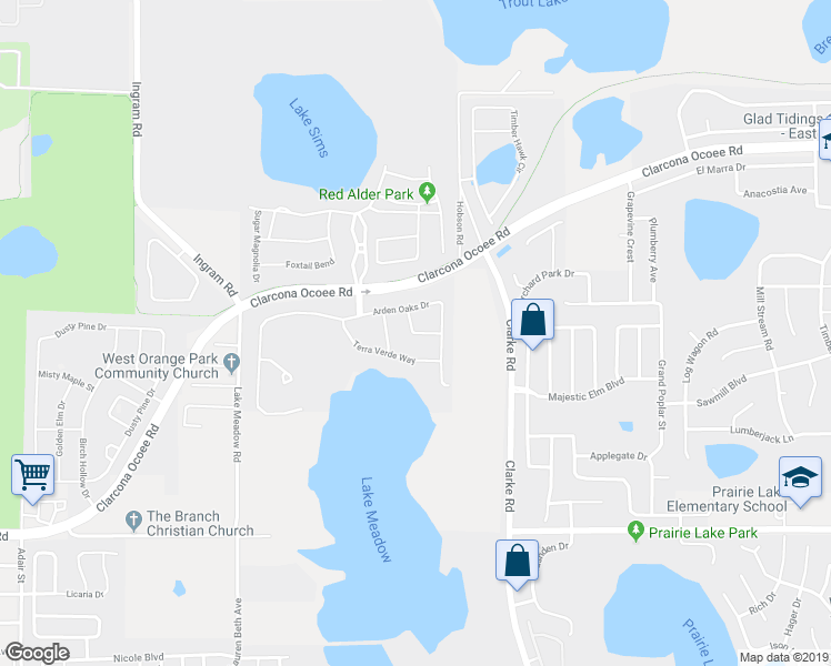 map of restaurants, bars, coffee shops, grocery stores, and more near Red Berry Way in Ocoee