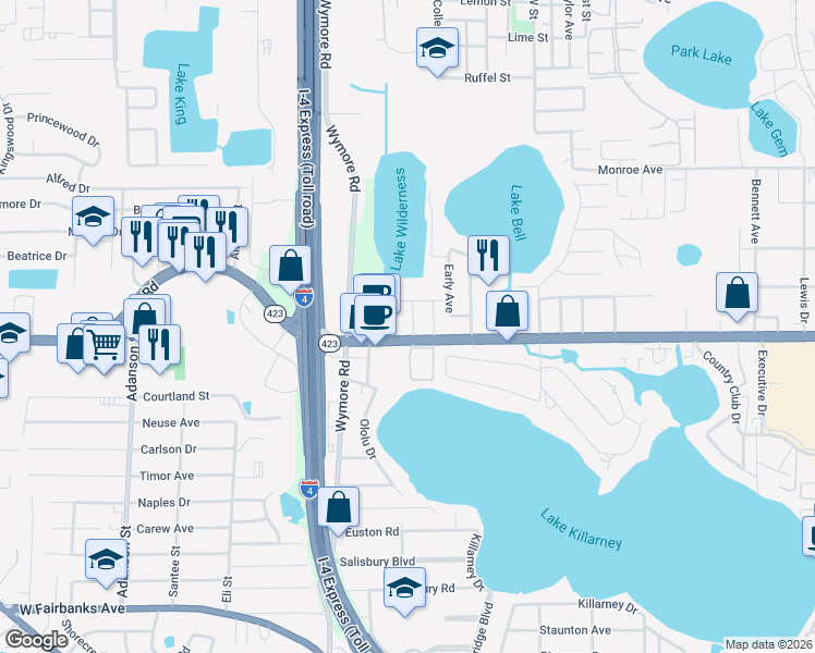map of restaurants, bars, coffee shops, grocery stores, and more near 920 Gloriosa Avenue in Winter Park