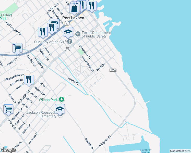 map of restaurants, bars, coffee shops, grocery stores, and more near in Port Lavaca