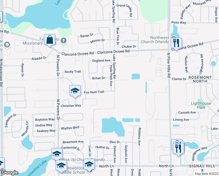 map of restaurants, bars, coffee shops, grocery stores, and more near 5318 Hyde Park Avenue in Orlando