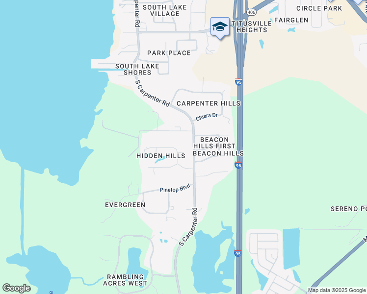 map of restaurants, bars, coffee shops, grocery stores, and more near 3800 Hidden Hills Drive in Titusville