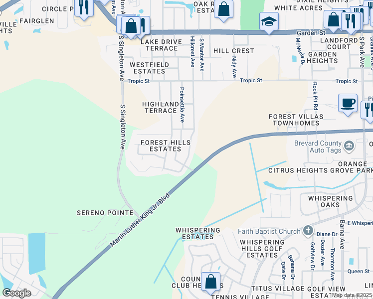map of restaurants, bars, coffee shops, grocery stores, and more near 790 Hillcrest Avenue in Titusville