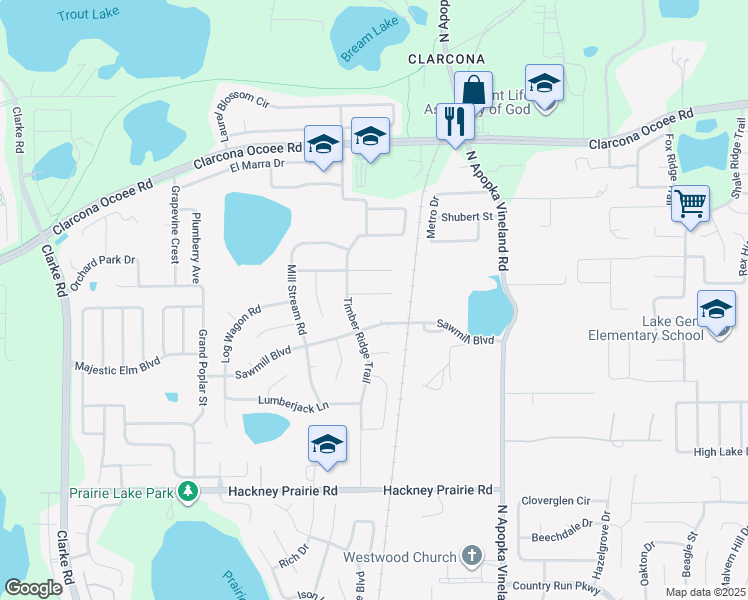 map of restaurants, bars, coffee shops, grocery stores, and more near 6925 Log Jam Court in Ocoee
